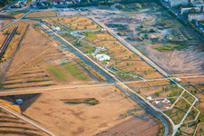 Aerial photograpy of Symphonic Garden, The Mirror Garden, Grave Design and Memorial in Spinelli Park of the Federal Garden Show Mannheim BUGA 2023 in the district Käfertal in Mannheim in the state Baden-Wuerttemberg, Germany