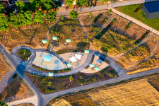 Aerial view of Strong for the future - Universities at Spinelli Park of the Federal Garden Show Mannheim BUGA 2023 in the district Feudenheim in Mannheim in the state Baden-Wuerttemberg, Germany