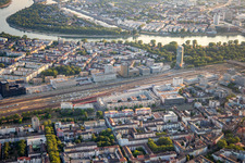 Railway tracks and main station between B37 and Lindenhof in the district Schwetzingerstadt in Mannheim in the state Baden-Wuerttemberg, Germany