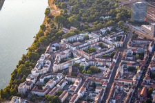District Lindenhof in Mannheim in the state Baden-Wuerttemberg, Germany from the plane