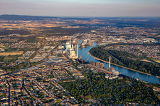 Aerial view of Large power plant Mannheim GKM from the north in the district Neckarau in Mannheim in the state Baden-Wuerttemberg, Germany