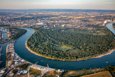 Reißinsel and Waldpark, nature reserve in the Rhine bend from the south in the district Niederfeld in Mannheim in the state Baden-Wuerttemberg, Germany