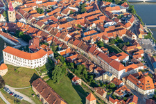 Aerial view of Castle Ptuj/Grade Ptuj above the old town in Ptuj in the state Slovenia, Slovenia
