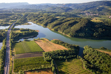Vogrscek reservoir under the motorway bridge in Ajdovščina in the state Slovenia, Slovenia