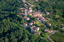 Aerial view of Hilltop village between vineyards and forest in Nova Gorica in the state Slovenia, Slovenia