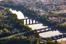 Aerial view of Three bridges over the Isonzo in Gorizia in the state Gorizia, Italy