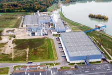 Oblique view of Oberwald industrial area, PALM paper mill in Wörth am Rhein in the state Rhineland-Palatinate, Germany