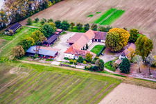 Aerial photograpy of Hofgut Maxau in the district Knielingen in Karlsruhe in the state Baden-Wuerttemberg, Germany