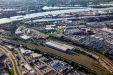 Freight station and Rhine port from the southeast in Kehl in the state Baden-Wuerttemberg, Germany