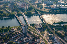 Europa Bridge, Beatus-Rhenanus Bridge and railway bridge over the Rhine to Strasbourg in Kehl in the state Baden-Wuerttemberg, Germany