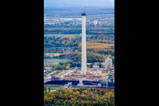 Aerial view of EnBW new coal-fired power plant at the Rhine port in the district Daxlanden in Karlsruhe in the state Baden-Wuerttemberg, Germany