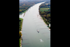 Aerial photograpy of Rhine in the district Daxlanden in Karlsruhe in the state Baden-Wuerttemberg, Germany