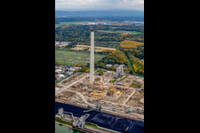 EnBW new coal-fired power plant at the Rhine port in the district Daxlanden in Karlsruhe in the state Baden-Wuerttemberg, Germany from above