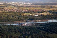 Aerial view of Écluses'/Centrale hydroélectrique EDF at the lock in the Gran Canal D'Alsace EDF de Gerstheim in Gerstheim in the state Bas-Rhin, France