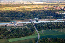 Aerial photograpy of Écluses'/Centrale hydroélectrique EDF at the lock in the Gran Canal D'Alsace EDF de Gerstheim in Gerstheim in the state Bas-Rhin, France