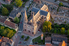 Aerial photograpy of Church of Saints Peter and Paul in Obernai in the state Bas-Rhin, France