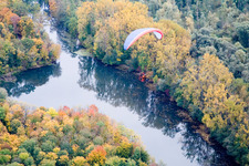 Aerial view of Old Rhine in the district Daxlanden in Karlsruhe in the state Baden-Wuerttemberg, Germany