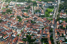 Aerial view of Place de l'Hotel de Ville in Molsheim in the state Bas-Rhin, France