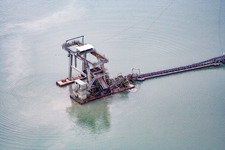 Aerial view of Floating dredger in Hagenbach in the state Rhineland-Palatinate, Germany