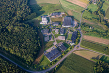 Aerial view of Rue du Tabac commercial area in Eschbach in the state Bas-Rhin, France