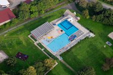 Aerial view of Outdoor swimming pool "In der Heimbach in Meisenheim in the state Rhineland-Palatinate, Germany