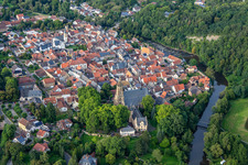 Aerial view of Historic old town from the south in Meisenheim in the state Rhineland-Palatinate, Germany