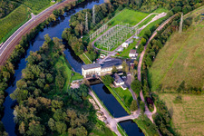 Aerial view of Hydroelectric power station substation in Niederhausen in the state Rhineland-Palatinate, Germany