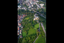Oblique view of Castle Ebernburg / Protestant Family Holiday and Educational Center Ebernburg in the district Ebernburg in Bad Kreuznach in the state Rhineland-Palatinate, Germany