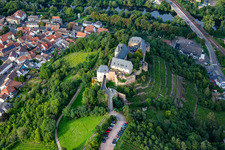 Castle Ebernburg / Protestant Family Holiday and Educational Center Ebernburg in the district Ebernburg in Bad Kreuznach in the state Rhineland-Palatinate, Germany from above