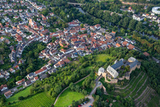 Castle Ebernburg / Protestant Family Holiday and Educational Center Ebernburg in the district Ebernburg in Bad Kreuznach in the state Rhineland-Palatinate, Germany seen from above