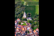 Aerial view of Koppenstein Castle Mandel under the vineyard house Mandel in Mandel in the state Rhineland-Palatinate, Germany