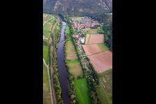 Oblique view of Camping Nahetal in Oberhausen an der Nahe in the state Rhineland-Palatinate, Germany