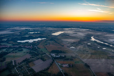 Quarry lakes and the upper Old Rhine before sunrise in Jockgrim in the state Rhineland-Palatinate, Germany