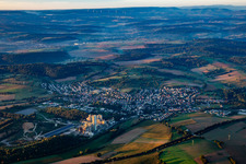 From the northwest in the morning light in the district Wössingen in Walzbachtal in the state Baden-Wuerttemberg, Germany