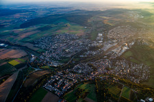 From the southwest in the morning light in the district Diedelsheim in Bretten in the state Baden-Wuerttemberg, Germany