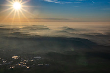 Kraichgau in the morning mist in Knittlingen in the state Baden-Wuerttemberg, Germany