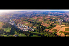Panorama of the Rems estuary from the north in the district Hochberg in Remseck am Neckar in the state Baden-Wuerttemberg, Germany