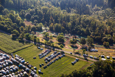 Oblique view of 61st Rudersberger Sidecar Motocross 2023 FIM SIDECARCROSS WORLD CHAMPIONSHIP of the MSC Wieslauftal eV Motocross in the district Königsbronnhof in Rudersberg in the state Baden-Wuerttemberg, Germany