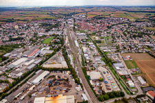 Aerial view of Railway line severed Eppingen in Eppingen in the state Baden-Wuerttemberg, Germany