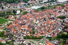 Aerial view of Historic old town with Church of Our Lady in Eppingen in the state Baden-Wuerttemberg, Germany