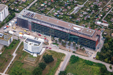 Aerial view of New building in the technology park Karlsruhe in the district Rintheim in Karlsruhe in the state Baden-Wuerttemberg, Germany