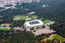 Aerial photograpy of Completed BBBank Stadium Wildpark of Karlsruher Sport-Club eV in the district Innenstadt-Ost in Karlsruhe in the state Baden-Wuerttemberg, Germany
