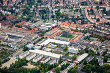 Oblique view of Municipal Hospital Karlsruhe in the district Nordweststadt in Karlsruhe in the state Baden-Wuerttemberg, Germany