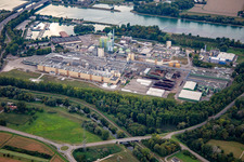 Aerial photograpy of Borregaard Deutschland GmbH and Maxauer Papierfabrik GmbH in the district Knielingen in Karlsruhe in the state Baden-Wuerttemberg, Germany