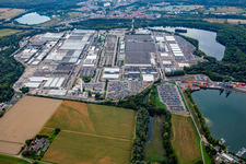 Aerial view of Daimler Truck AG, Mercedes-Benz Wörth plant in the Wörth automobile plant in the district Maximiliansau in Wörth am Rhein in the state Rhineland-Palatinate, Germany