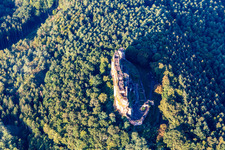 Château Fort de Fleckenstein in Lembach in the state Bas-Rhin, France from a drone