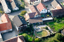 Main Street in the district Urloffen in Appenweier in the state Baden-Wuerttemberg, Germany viewn from the air