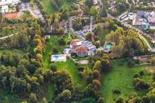 Aerial view of Felsland bathing paradise in Dahn in the state Rhineland-Palatinate, Germany