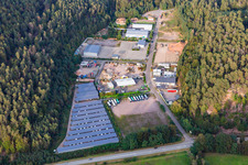 IK Bau GmbH, Frank Korbwarenfabrik GmbH & Co. KG and Schwarz Carpentry and Roofing GmbH behind the Galgenfelsen in Dahn in the state Rhineland-Palatinate, Germany
