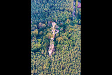 Drachenfels Castle in Busenberg in the state Rhineland-Palatinate, Germany out of the air
